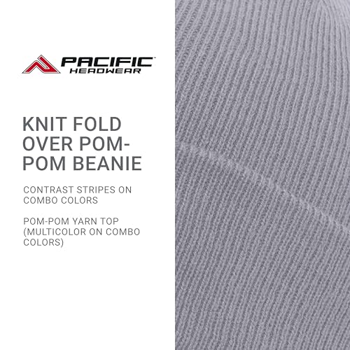 Pacific Headwear Unisex Adult Pacific Headwear Knit Fold Over Pom-pom Beanie - color: Silver, size: One Size