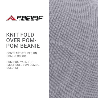 Pacific Headwear Unisex Adult Pacific Headwear Knit Fold Over Pom-pom Beanie - color: Silver, size: One Size