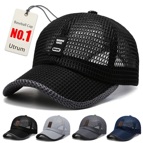 Utrum Lightweight & Breathable Baseball Cap for Summer Mesh Hat Men Trucker Women Running Golf Sports Cool Flat Cold - color: Black-b