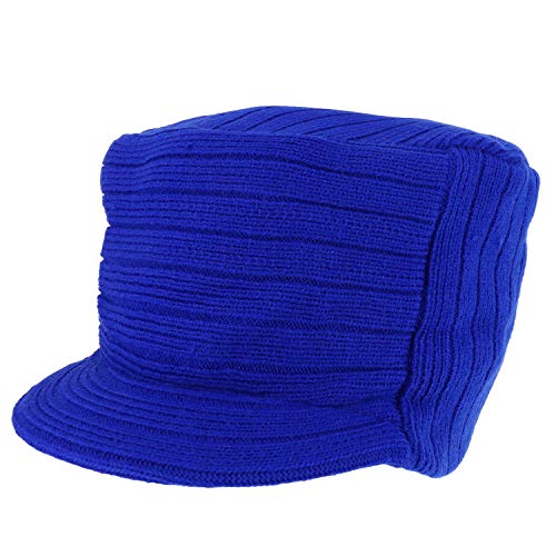 Armycrew Flat Top Army Style Knitted Visored Beanie Cap - color: Royal