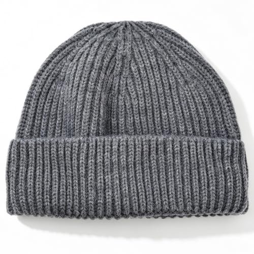100% Merino Wool Fisherman Beanies for Men Winter Beanie Skull Cap - color: Grey