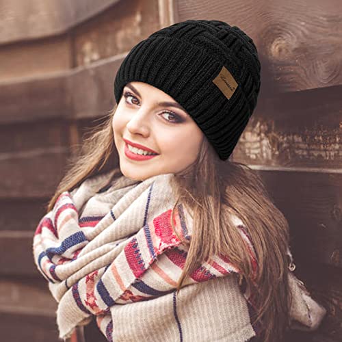 Loritta 3-Pieces Winter Hats for Women Warm Scarf Touchscreen Gloves - color: Black