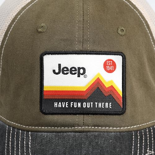 Jeep Have Fun Out There Patch Garment Washed Trucker Hat Unstructured for Men & Women - Adjustable Snapback Baseball Cap - color: Green