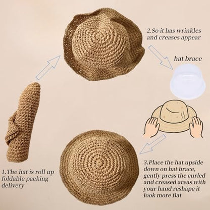 Floppy Big Beach Straw Hats for Women Foldable Summer Wide Brim Packable Sun Hat Womens Travel Straw Fedora Hat - color: Khaki-5