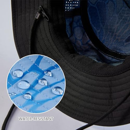 BASSDASH UPF 50+ Water-Resistant Fishing Bucket Hat with Laser Perforated Mesh Adjustable for Men Women Outdoor Hiking - color: Ocean Scales