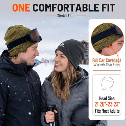 Lvaiz Winter Fleece Lined Beanie Hat for Men Women Reversible Skull Cap - color: Khaki+grey