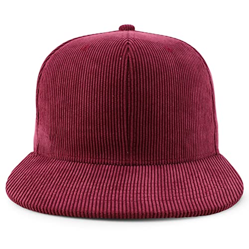 Trendy Apparel Shop High Profile Structured Woven Corduroy Plain Snapback Cap - color: Maroon