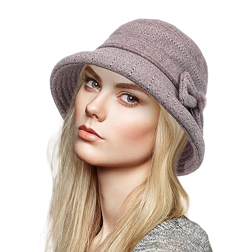 Women Winter Warm Bucket Hat 1920s Vintage Cloche Bowler Hats Fashion Ladies Church Bucket Hat - color: Brick Red