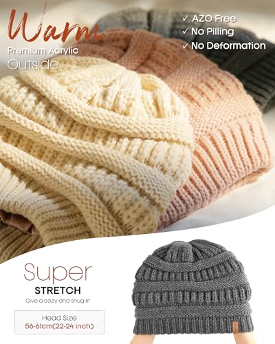 FURTALK Womens Satin Lined Knit Beanie Slouchy Winter Hat Soft Warm Cap - color: Grey