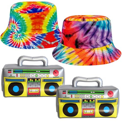 2pcs Tie Dye Bucket Hats 80s Hippie Hat Reversible Unisex Fisherman Cap Summer Sun Hat Outdoor Headwear