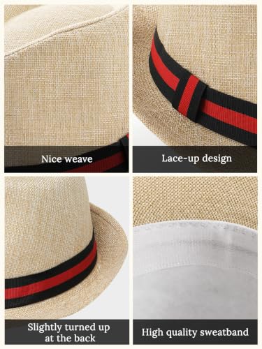 BABEYOND Men's 1920s Short Brim Trilby Fedora Hat - color: A-beige With Stripes