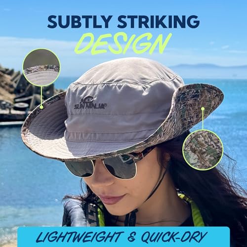 SUN NINJA Bucket Hat for Men and Women, Wide Brim UPF 50+ Protection - color: Zebra Grey