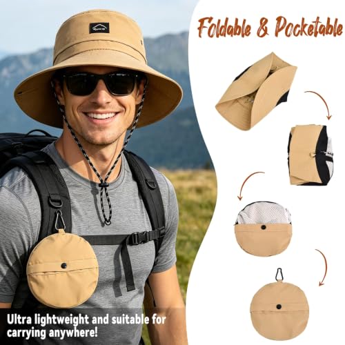 ZOORON Sun Bucket Hats for Women Men UPF 50+Packable Fishing Hats Quick Dry Waterproof Hiking Hat with Detachable Chin Strap - color: 1pack-khaki