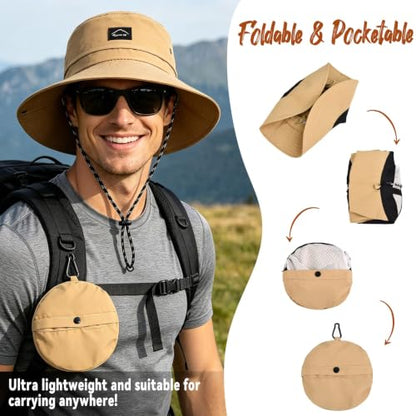 ZOORON Sun Bucket Hats for Women Men UPF 50+Packable Fishing Hats Quick Dry Waterproof Hiking Hat with Detachable Chin Strap - color: 1pack-khaki