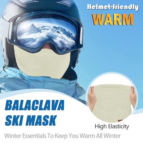 Winter Balaclava Ski Mask for Men Women - Windproof Thermal Face Mask for Snowboard Cycling Running for Cold Weather - color: Beige
