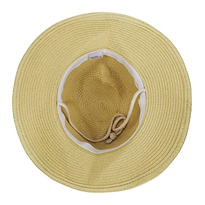Men's Floppy Packable Straw Hat Beach Cap Newsboy Fedora Sun Hat, Big Brim, Adjustable Chin Strap - color: Beige