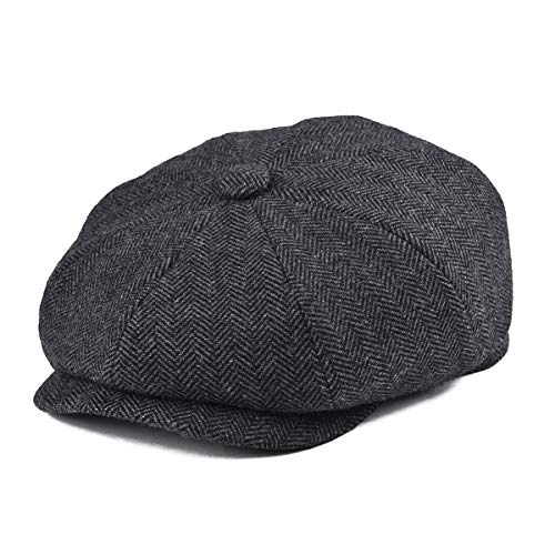 BOTVELA Men's 8 Panel Wool Blend Newsboy Flat Cap - color: Black, size: 7 1/8
