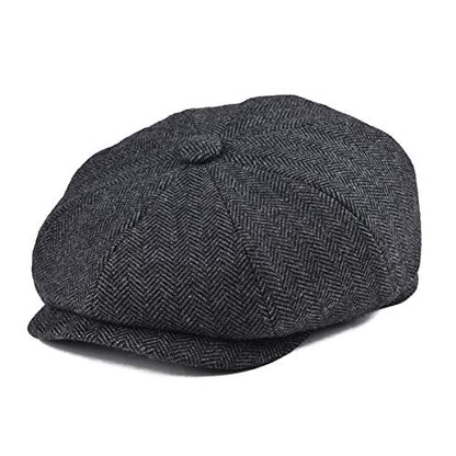 BOTVELA Men's 8 Panel Wool Blend Newsboy Flat Cap - color: Black, size: 7 1/8