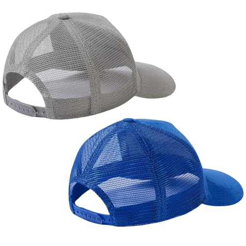 Suede Curved Brim Trucker Cap Adjustable Snapback Hat Mesh Back Breathable for Men Women 2 Pack SH03 - color: Pack of 2, Light Grey & Royal Blue