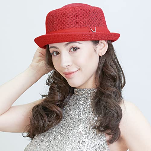 The Hat Depot Unisex Light Weight Classic Soft Cool Mesh Pork Pie hat - color: Red, size: Large-X-Large