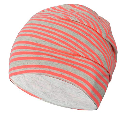 EMPIRELION 9" Women Lightweight Beanies Hats, Thin Sports Running Skull Cap Chemo Headwear Sleep Caps - color: Pink Stripe