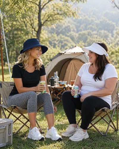 CHUNG 2 Pack Women Sun Visor Hat Wide Brim Summer UV Protection Zip-Off - color: White/Navy