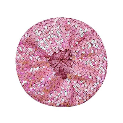 JUMISEE Sparkly Sequin Berets for Women Girls Fashion Beanie Hat Costume Accessories for Festival Party Dance - color: Pink