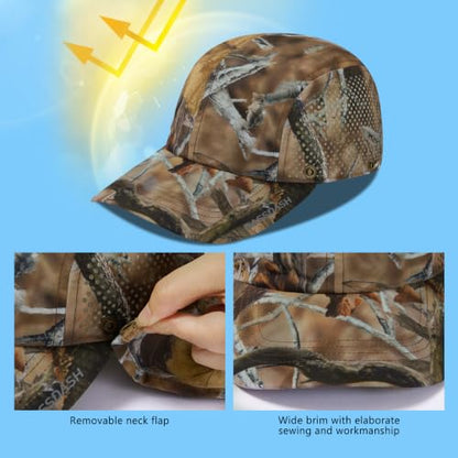 BASSDASH UPF 50+ Fishing Hat, Baseball Cap with Removable Neck Flap - color: Autumn Forest With Unfoldable Brim