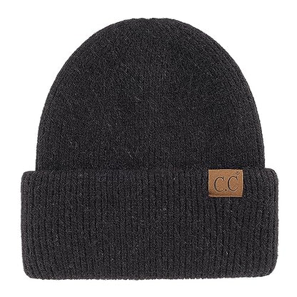 C.C Fuzzy Beanie for Women Unisex - Acrylic Stretchable Soft Warm Knit Winter Skully Hat - color: Angora-black