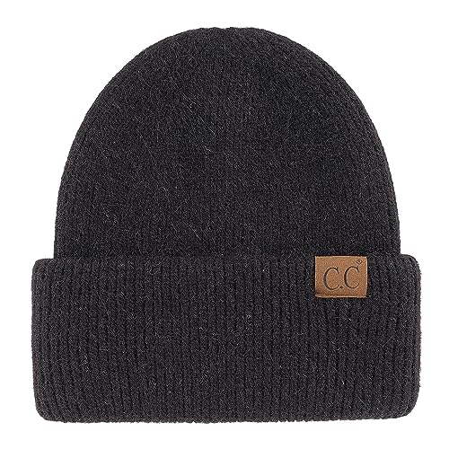 C.C Fuzzy Beanie for Women Unisex - Acrylic Stretchable Soft Warm Knit Winter Skully Hat - color: Angora-black