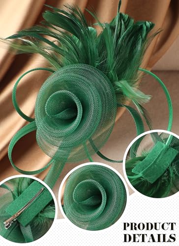 Zinniday Victorian Feather Fascinators Hats - 2025 Derby Attire Headwear with Hairpin,1920s Tea Party Hat for Woman - color: Green