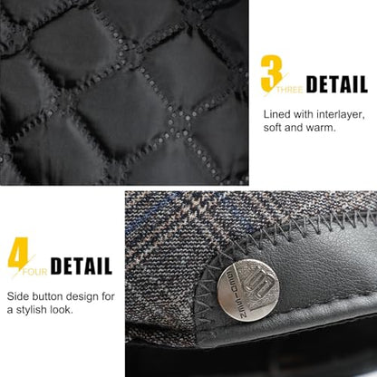 Sumolux Mens Newsboy Hat Flat Cap Gatsby Lvy Irish Hats Driving Cabbie - color: B Grey Plaid