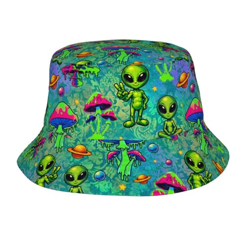 Bucket Hat for Men Women Packable Sun Hats Fisherman Outdoor Summer Travel Hiking Beach Caps - color: Alien