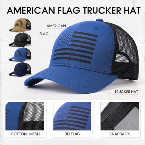 Hercicy 4 Pcs American Flag Trucker Hats, Adjustable Hats - color: Navy Blue, Blue, Black, Khaki