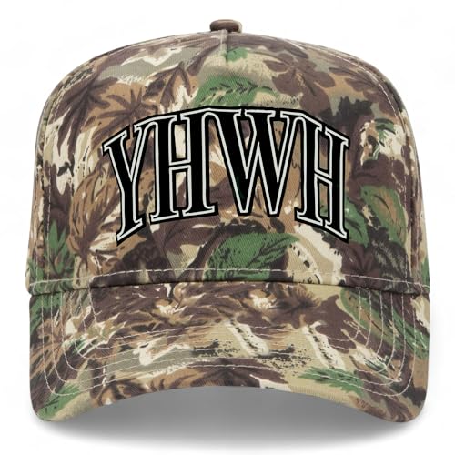 Yahweh YHWH Vintage Trucker Hat | Premium Snapback Hat for Men & Women - color: Woodland Camo