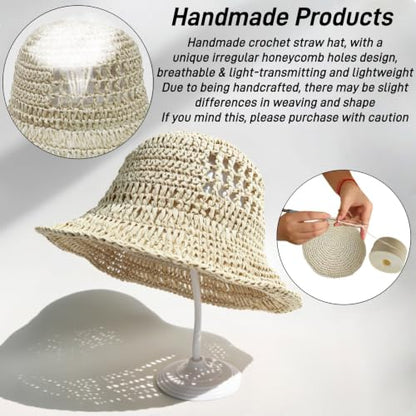 Floppy Big Beach Straw Hats for Women Foldable Summer Wide Brim Packable Sun Hat Womens Travel Straw Fedora Hat - color: Beige-6