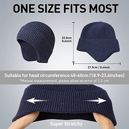 Arcweg Beanie with Earflap for Men Women Winter Warm Thermal Hats Stocking Cap Toboggan Outdoor Hat - color: Navy Blue