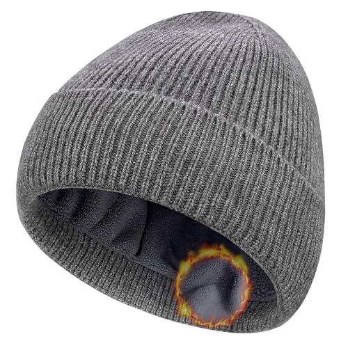 Winter Beanie Hats for Women Men Fleece Slouchy Knit Thick Beanies Warm Thermal Snow Ski Hat Gifts for Cold Weather - color: Grey