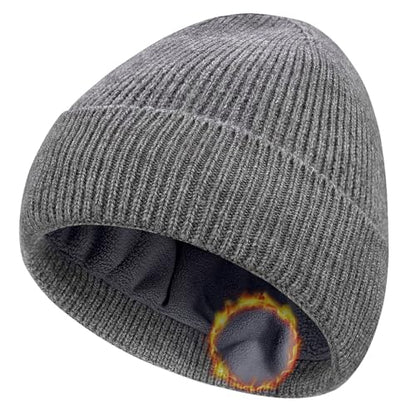 Winter Beanie Hats for Women Men Fleece Slouchy Knit Thick Beanies Warm Thermal Snow Ski Hat Gifts for Cold Weather - color: Grey