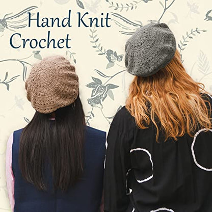 CHARM Womens Mens French Beret Hat - Hand Knit 100% Cotton Crochet Caps Girl Scouts-Bohemian Style Summer Beanie - color: Pink Beige