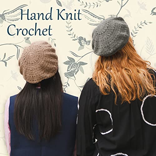 CHARM Womens Mens French Beret Hat - Hand Knit 100% Cotton Crochet Caps Girl Scouts-Bohemian Style Summer Beanie - color: Dark Brown