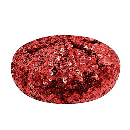 JUMISEE Sparkly Sequin Berets for Women Girls Fashion Beanie Hat Costume Accessories for Festival Party Dance - color: Red