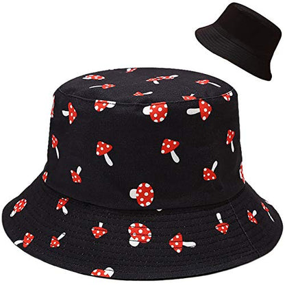 Unisex Bucket Hat Beach Sun Hat Aesthetic Fishing Hat for Men Women Teens, Reversible Double-Side-Wear - color: Mushroom