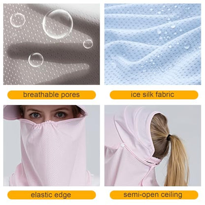 Women Wide Brim Face Mask Sun Hat Detachable Neck Face Flap Ponytail UV Protection Visor Hat Garden Fishing Hiking - color: Bg8094-pink