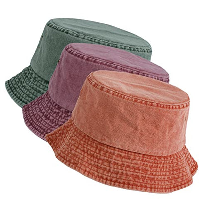 Washed Cotton Bucket Hats Packable Summer Beach Cap for Men Women - color: Ce-bh-green-red-orange