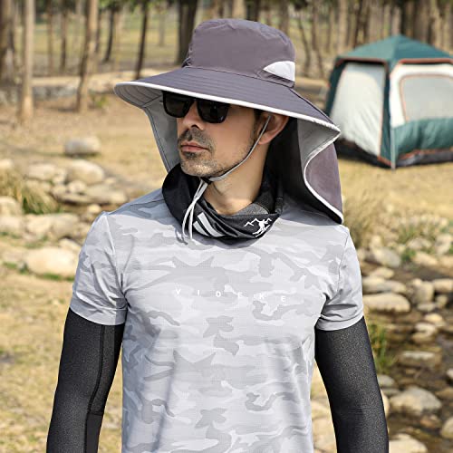 HUAMULAN Women Men Wide Brim Sun Hat Hiking Fishing Hats with Neck Flap - color: Hyp011-darkgray