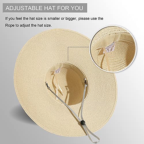 Lanzom Womens Wide Brim Straw Hat Big Floppy Foldable Roll up Cap Beach Sun Hat UPF 50+ - color: Bowknot-beige