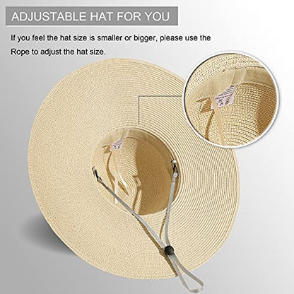Lanzom Womens Wide Brim Straw Hat Big Floppy Foldable Roll up Cap Beach Sun Hat UPF 50+ - color: Bowknot-beige