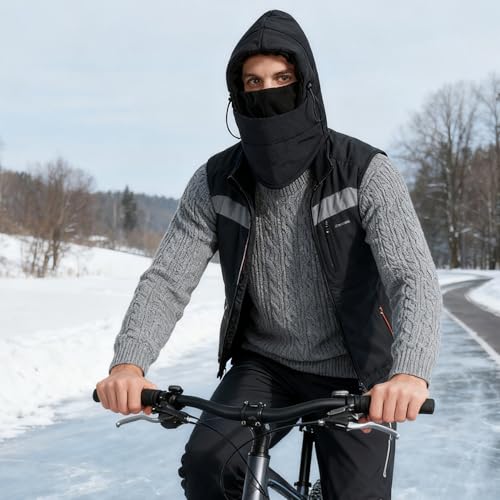 Peicees Thermal Winter Balaclava, Waterproof Ski Mask Fleece Lining Face Mask Hooded Scarf Hat Neck Gaiter for Men Women - color: Black