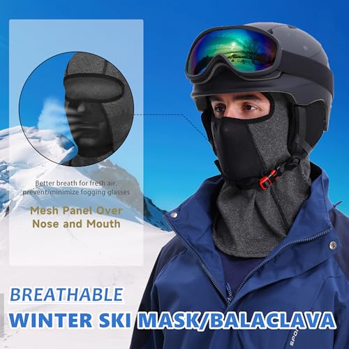 Winter Balaclava Ski Mask for Men Women Thermal Face Mask Breathable Face Cover for Cold Weather Motorcycle Snowboard - color: Glassholes-dark Grey